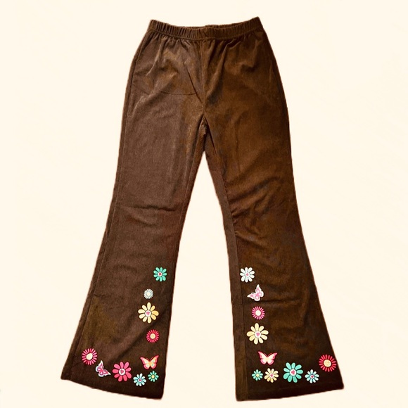 Butterfly and Floral Brown Corduroy Flare Pants - Picture 6 of 13